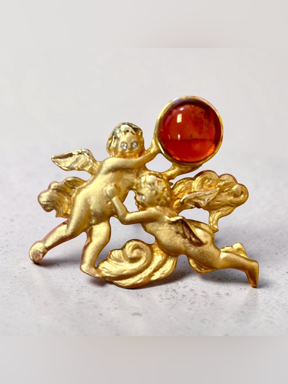 Vintage Louis Stern Cherub Brooch Faux Amber